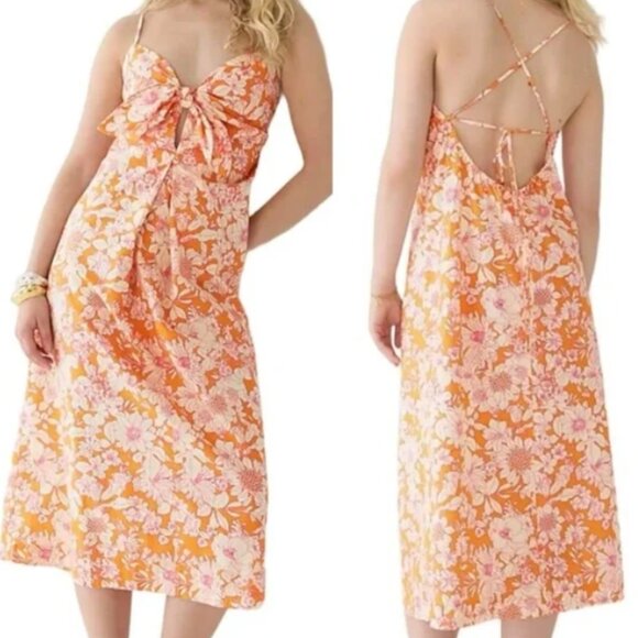 J.Crew Tie-front cotton poplin midi dress in orange floral - Picture 2 of 4